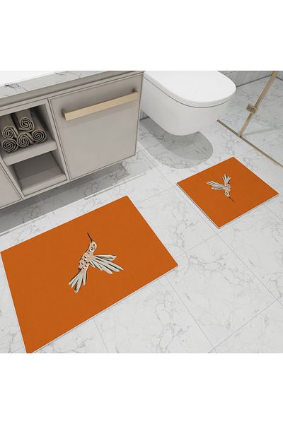 Royalte 60x90 40x60 Αντιολισθητική βάση - Σετ πατάκι μπάνιου με ψηφιακή εκτύπωση με μοτίβο πουλιών και ιβίσκου που πλένεται