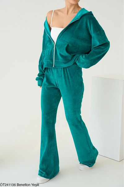 Lupies Hanorac de damă din catifea cu fermoar - Set tricotat pantaloni elastici în talie