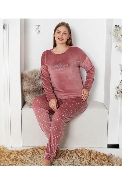 Pijamoni Σετ γυναικεία βελούδινη μακρυμάνικη πιτζάμες με λαιμόκοψη 4230/2- 1 τεμ.