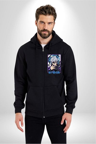 Angemiel Jujutsu Vintage Washed Megumi Gojo Anime Manga Printed Black Hooded Men's Cardigan
