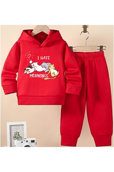 eymore I Have Cat Printed Hooded Children's Tracksuit