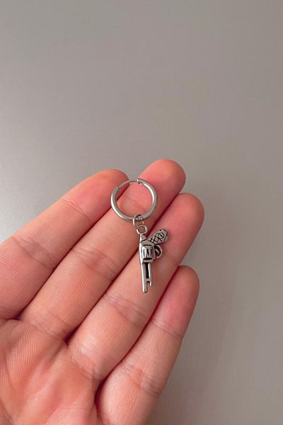 Jaida Moda Unisex Silver Gun Figured Steel Hoop Earrings