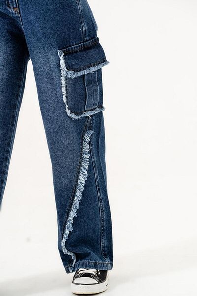 GİYİCEM Girl's Dirty Stitched Cargo Pocket Trousers