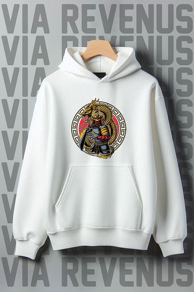 Vordevia Φούτερ με κουκούλα Samurai Dragon με 3 νήματα με φαρδιά εφαρμογή