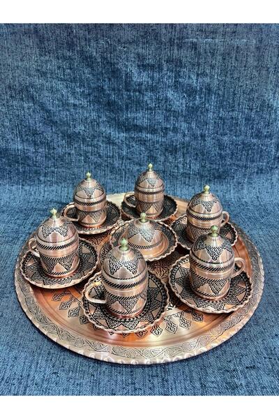 CRALİCHE GAZİANTEP 6 LI ÜZÜMLÜ BAKIR KAHVE TAKIMI