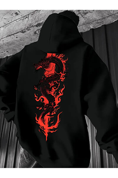 GALASHOP  Ejderha Baskılı Kapşonlu Sweatshirt