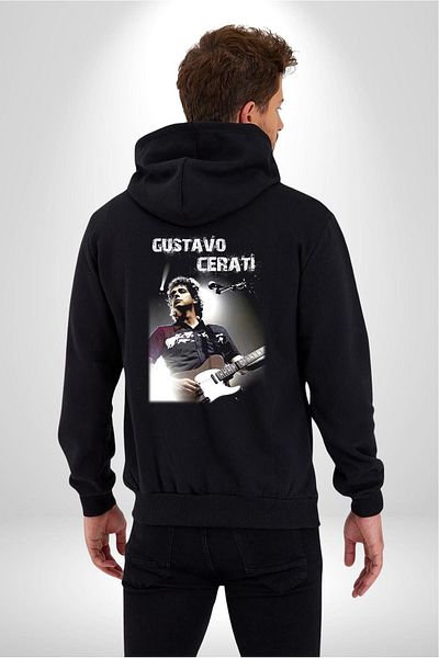 Angemiel Gustavo Cerati Music Printed Black Hooded Cardigan Sweatshirt - Men and Women