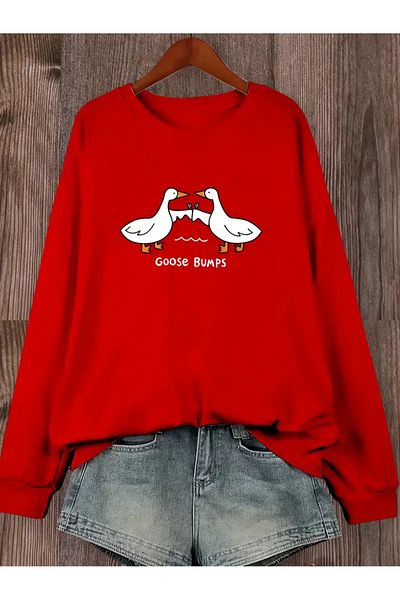 Karatopak Hanorac oversize unisex cu decolteu rotund cu imprimeu Goose Bumps Duck
