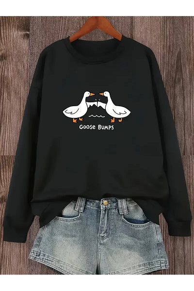 Karatopak Goose Bumps Duck Printed Unisex Oversize Crew Neck Sweatshirt