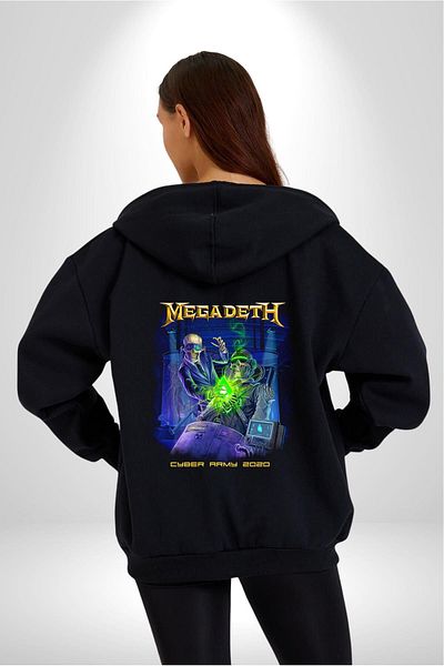 Angemiel Megadeth Heavy Metal Printed Black Hooded Zippered Cardigan Sweatshirt - Women and Men