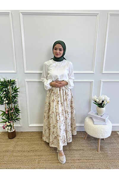 Moda Lippa Καφέ φούστα με φλοράλ μοτίβο