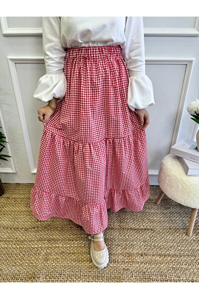 Moda Lippa Gingham Layered Red Skirt