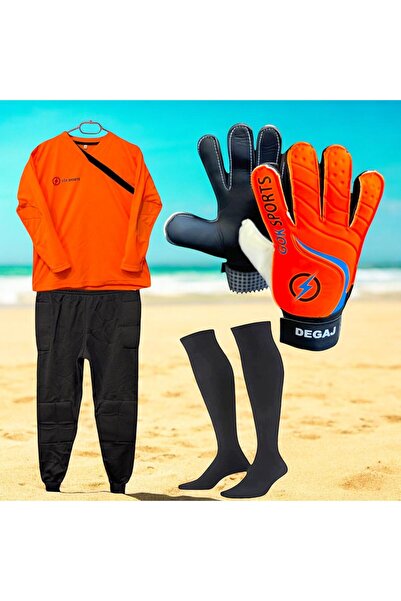 Gök Sports Çocuk Kaleci Sünger Destekli Kaleci Forması Kaleci Pantolonu Kaleci Eldiveni Futbol Çorabı Seti