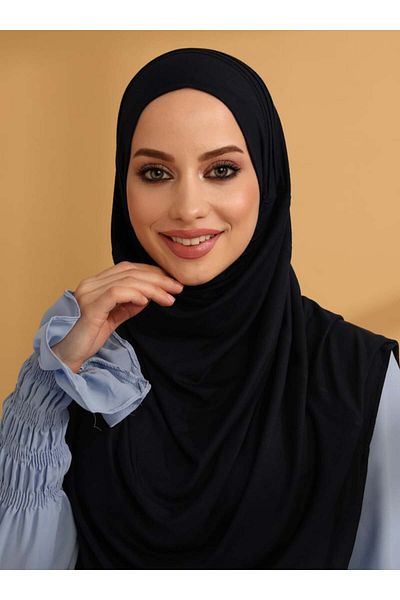 Tuva Şal Navy Blue Tuva - Ribbed Jersey Ready Turban