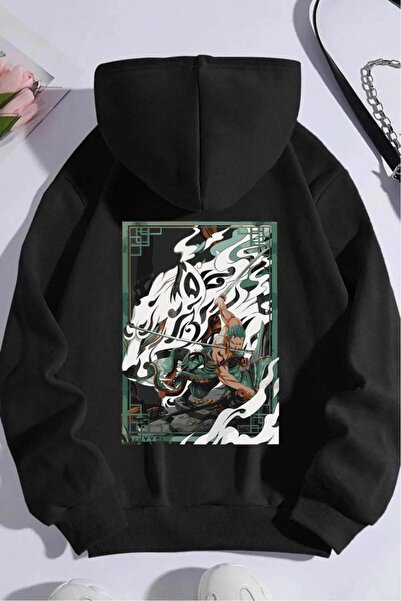 JoneBase سويت شيرت بقلنسوة كبير الحجم للجنسين من One Piece: Roronoa Zoro Back...