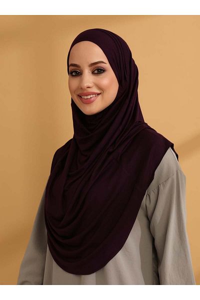 Tuva Şal Ribbed Jersey Ready Turban - Plum - Canvas