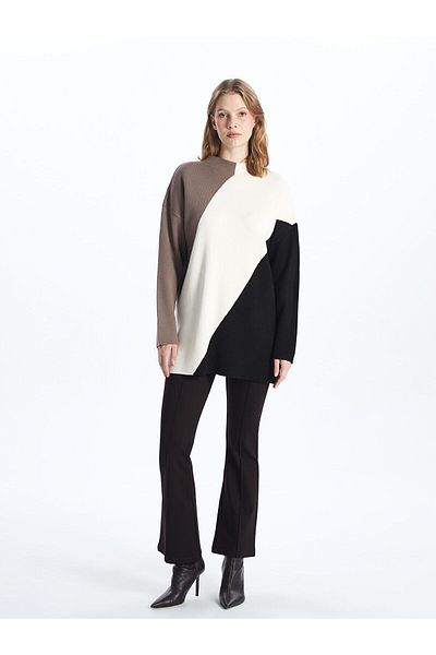 LC Waikiki Lw - Half Turtleneck Color Block Women's Knitwear Tunic