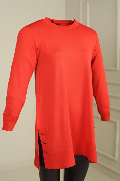 By Saygı Pulover tunică de mărime mare pentru femei, cu detaliu cu nasturi pe laterale