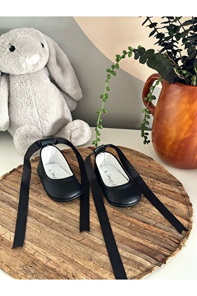 Li Puna Black Genuine Leather Baby Loafers - Ballerina Model