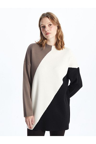 LC Waikiki Lw - Half Turtleneck Color Block Women's Knitwear Tunic