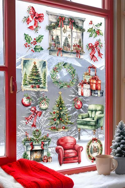 Postifull Christmas Wall Sticker, Christmas Ornament, Christmas Decor, Adhesive Wall Sticker, Christmas Decoration