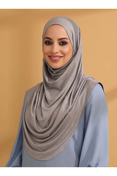 Tuva Şal Silver Colored Ribbed Jersey Tuva Ready Turban