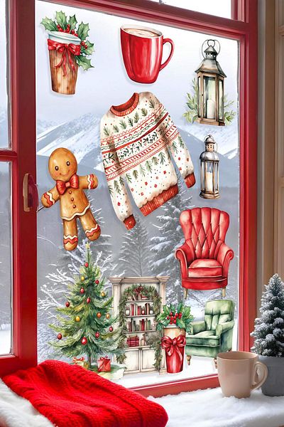Postifull Christmas Wall Sticker, Christmas Ornament, Christmas Decor, Adhesive Wall Sticker, Christmas Decoration