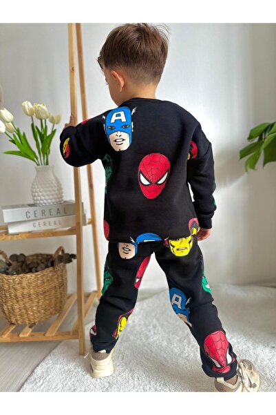 Prime Butik MARVEL FİGÜRLÜ SİYAH RENK ERKEK ÇOCUK ALT ÜST EŞOFMAN TAKIM