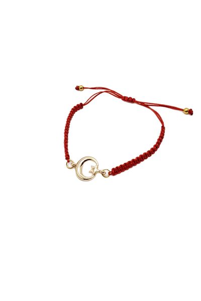 Han Ticarethane Gold Color Crescent Star Macrame Braid Bracelet