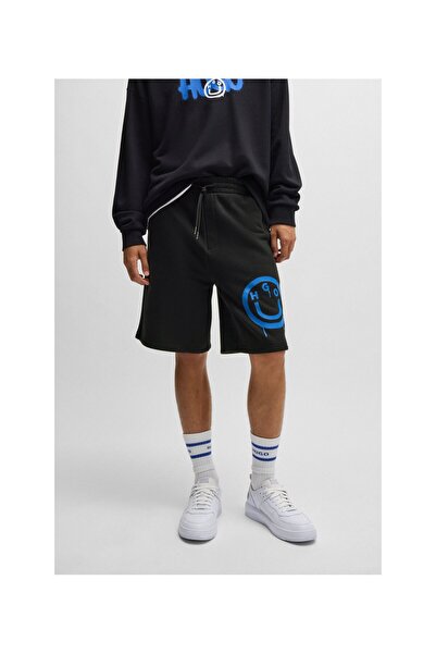 HUGO Gülen suratlı logolu pamuklu havlu kumaştan şort