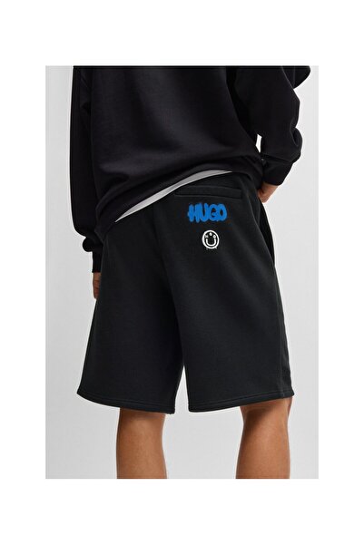 HUGO Gülen suratlı logolu pamuklu havlu kumaştan şort