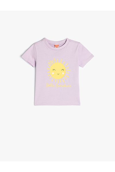 Koton Cotton Short Sleeve Sun Printed Crew Neck T-Shirt
