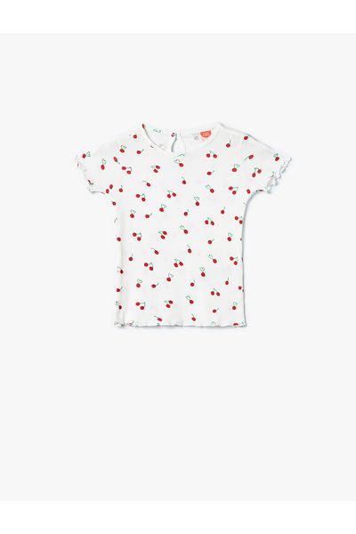 Koton T-shirt Cherry Printed Short Sleeve Ribbed Cotton