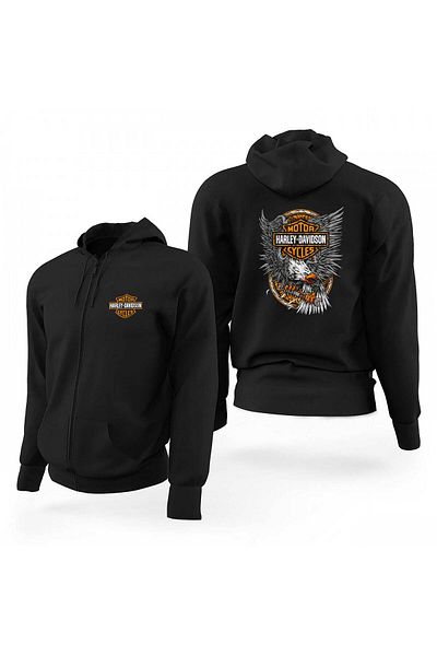 Z zepplin Φούτερ με κουκούλα Harley Chopper Engineer Eagle Black Zippered Limited Edition