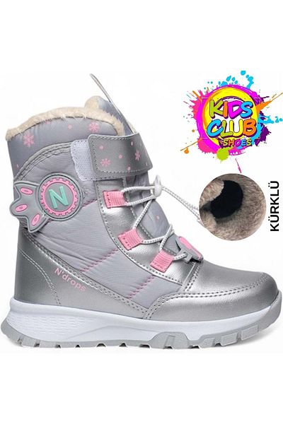 KCMN Ndrops-014 Kids Club Unisex Wool Snow Boots - Ασημί