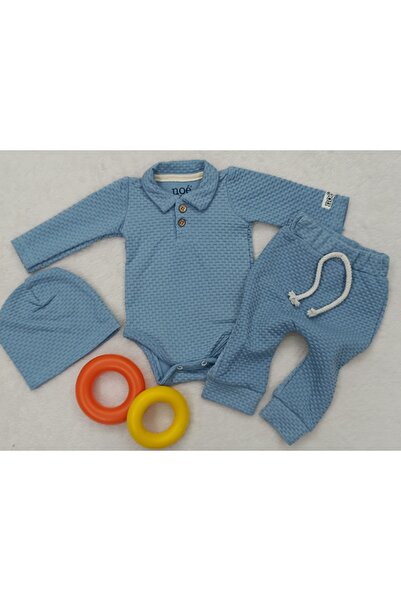 MİNİCEY BABY طقم بيبي بوي كم طويل 3 قطع بيبي زيبين 100% قطن