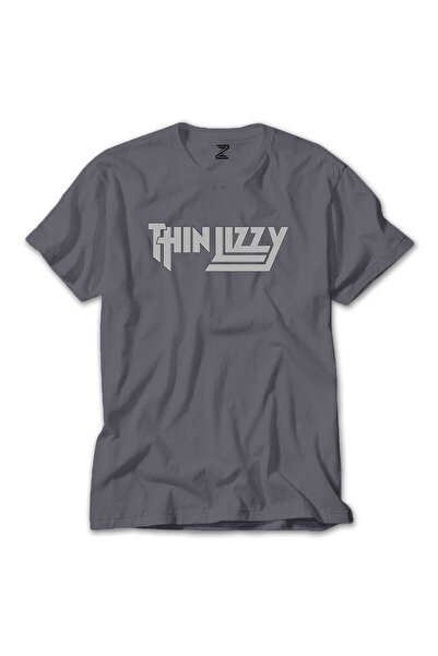 WAKHA تي شيرت ملون بشعار Thin Lizzy باللون الرمادي مقاس XL