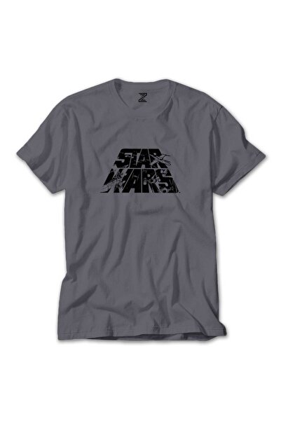 WAKHA تي شيرت بشعار حرب النجوم ثلاثي الألوان رمادي اللون مقاس XS