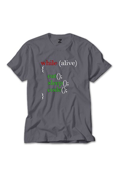 WAKHA تي شيرت رمادي لمطور برامج Eat Sleep Code