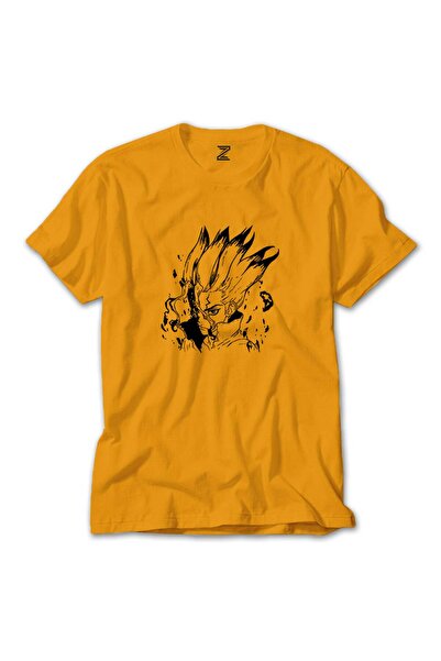 WAKHA تي شيرت Dr.Stone Face ملون باللون الأصفر مقاس L