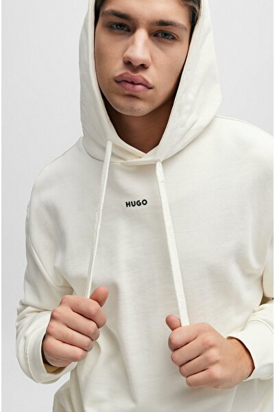 HUGO Erkek Kapüşonlu Yakalı Gögüs Ortasında Kontras Logolu Krem Sweatshirt 50486478-121