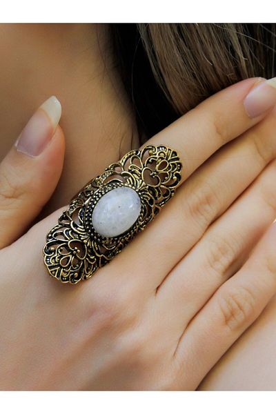 esha Natural Stone Moonstone Natural Stone Antique Adjustable Women's Ring