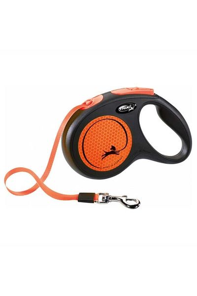 Flexi Medium Orange 5 Mt Automatic Dog Walker Collar - Neon Reflective Stripe