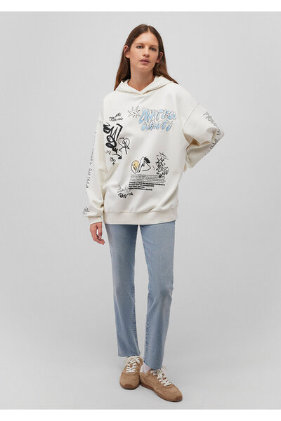 Mavi Baskılı Kapüşonlu Ekru Sweatshirt 1s10287-80194