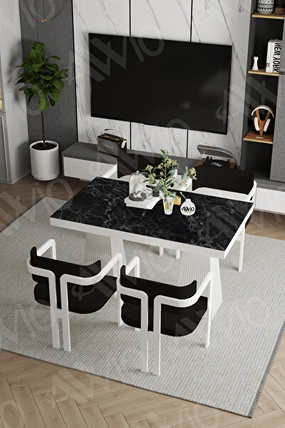 AVVİO Leon Lake Ayak Tokyo Demonte Sandalye 80x120 Yemek Masası Mutfak Masası 4 Kişilik