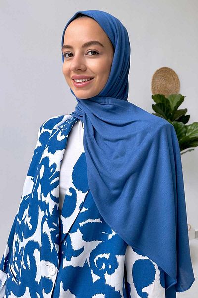 Ka Hijab Χτενισμένο βαμβακερό σάλι - Indigo Blue