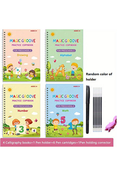 Choice مجموعة من 4 كتب تدريب سحرية قابلة لإعادة الاستخدام للأطفال، كتاب تماري...