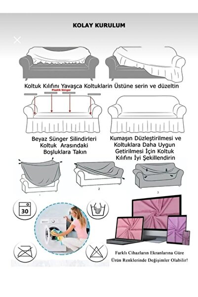 SENNORA Puf Desen Skirtless Sofa Cover 3311 Elastic Washable Sofa Bed Set Cover