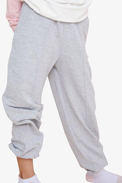 Breeze Girls' Sweatpants with Elastic Waistband, Elastic Waistband, Pocket, Age 9-14, Light Gray Melange