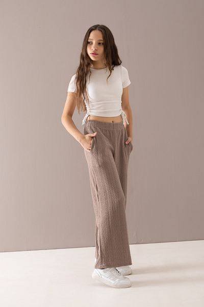Cansın Mini Patterned Cream Wide Leg Girl's Trousers - 19790